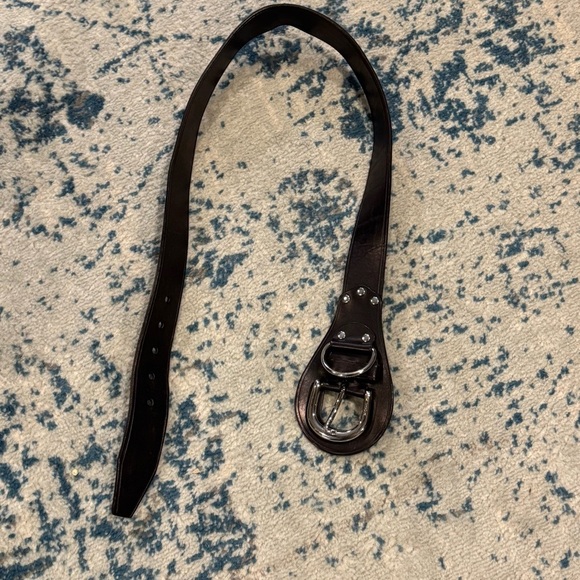 Black leather thick belt with silver hardware s&m halter style size medium dom - Picture 7 of 7